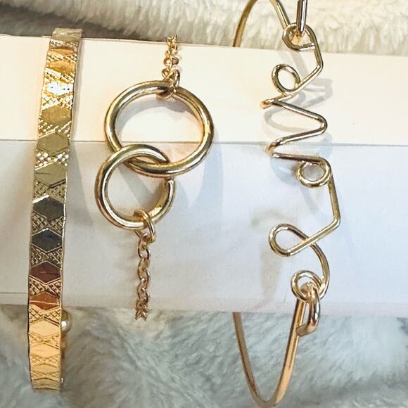 Gold Stack of 3 Bracelets - Picture 2 of 2